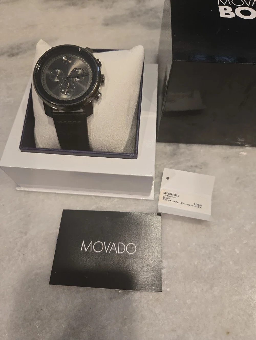 Movado Bold Chronograph Black Leather Men’s Watch $800